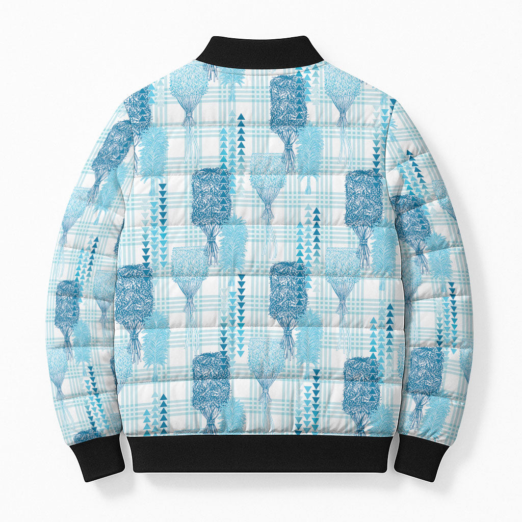 Aloha Hawaii Vintage Kahili Pa'a Lima Bomber Puffer Jacket Palaka Print Oceanic Turquoise