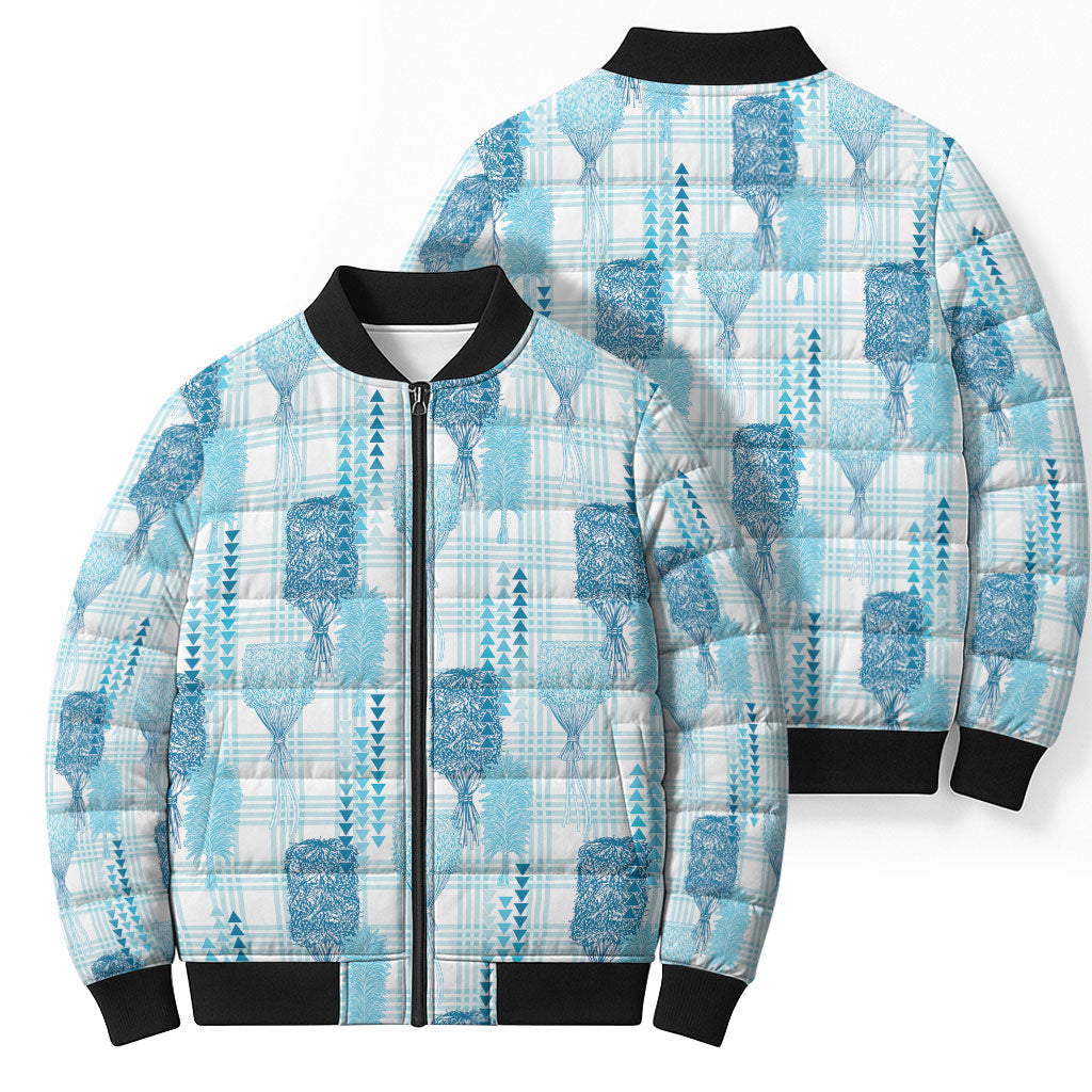 Aloha Hawaii Vintage Kahili Pa'a Lima Bomber Puffer Jacket Palaka Print Oceanic Turquoise