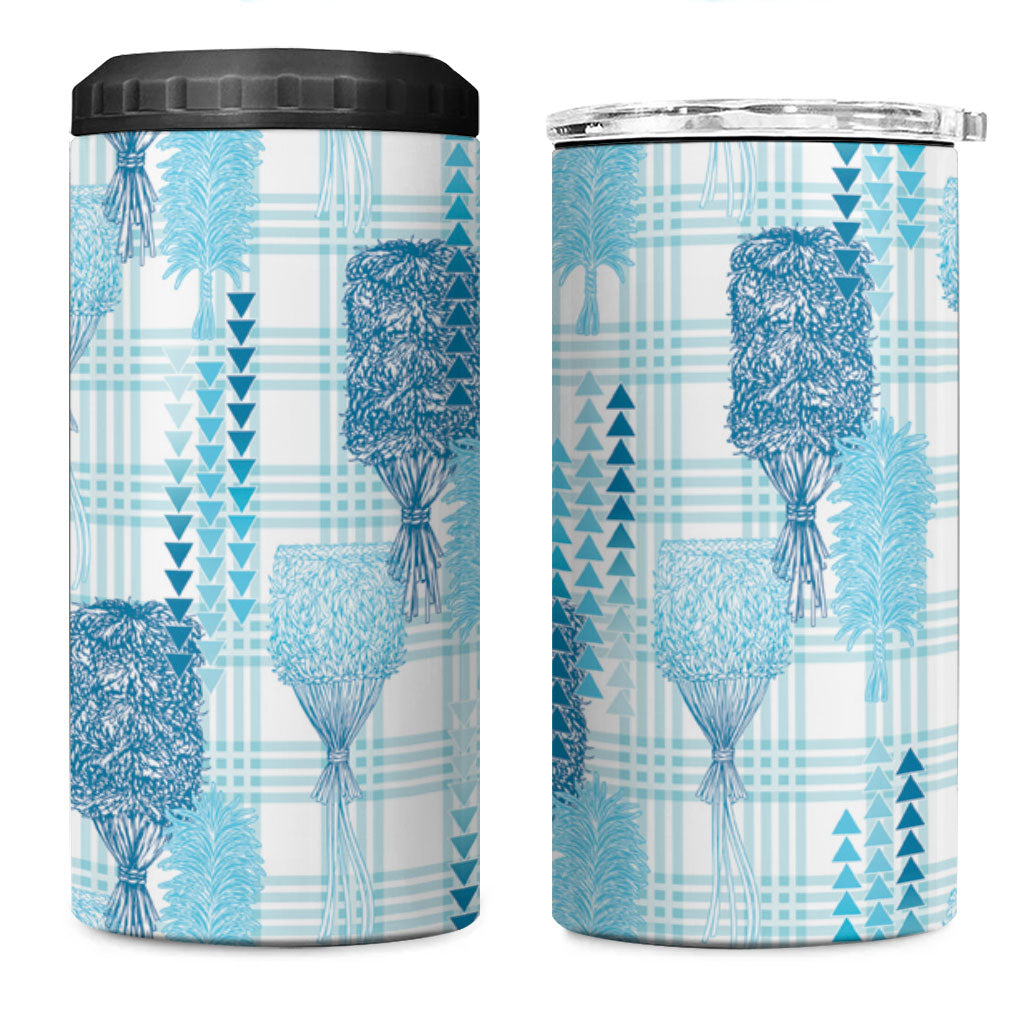 Aloha Hawaii Vintage Kahili Pa'a Lima 4 in 1 Can Cooler Tumbler Palaka Print Oceanic Turquoise