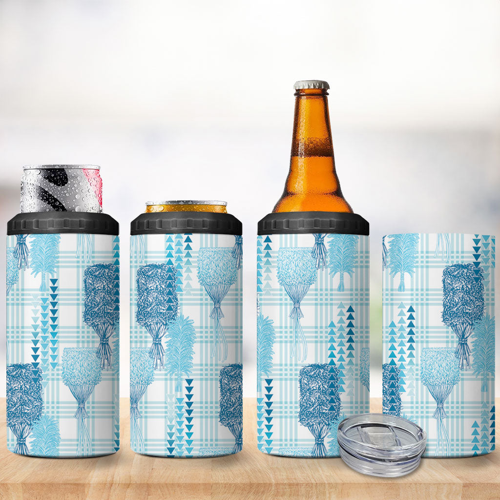 Aloha Hawaii Vintage Kahili Pa'a Lima 4 in 1 Can Cooler Tumbler Palaka Print Oceanic Turquoise