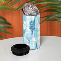 Aloha Hawaii Vintage Kahili Pa'a Lima 4 in 1 Can Cooler Tumbler Palaka Print Oceanic Turquoise