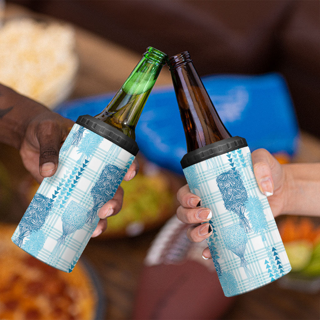 Aloha Hawaii Vintage Kahili Pa'a Lima 4 in 1 Can Cooler Tumbler Palaka Print Oceanic Turquoise