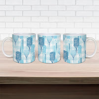 Aloha Hawaii Vintage Kahili Pa'a Lima Ceramic Mug Palaka Print Oceanic Turquoise