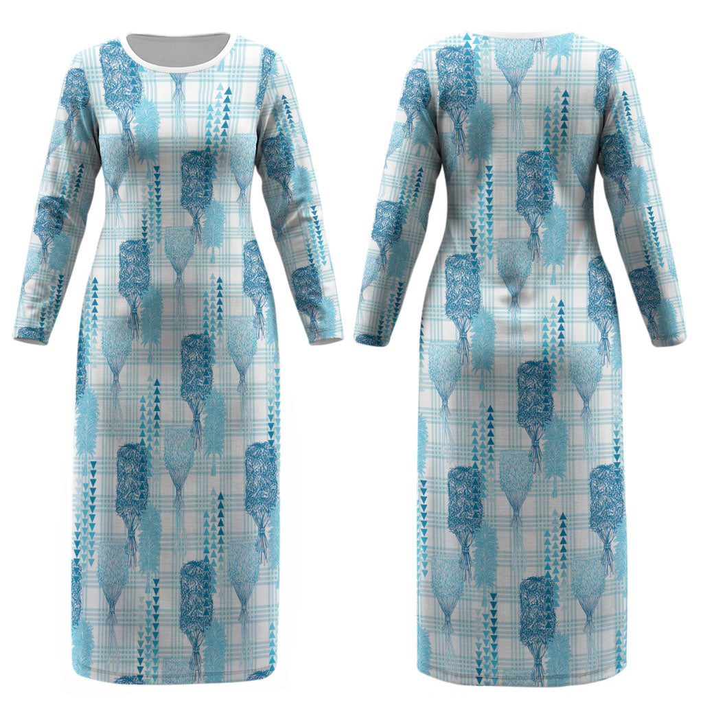 Aloha Hawaii Vintage Kahili Pa'a Lima Couples Matching Long Sleeve Bodycon Dress and Hawaiian Shirt Palaka Print Oceanic Turquoise