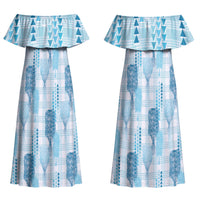 Aloha Hawaii Vintage Kahili Pa'a Lima Couples Matching Off Shoulder Maxi Dress and Hawaiian Shirt Palaka Print Oceanic Turquoise