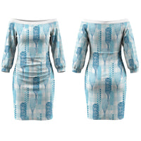 Aloha Hawaii Vintage Kahili Pa'a Lima Couples Matching Off The Shoulder Long Sleeve Dress and Hawaiian Shirt Palaka Print Oceanic Turquoise