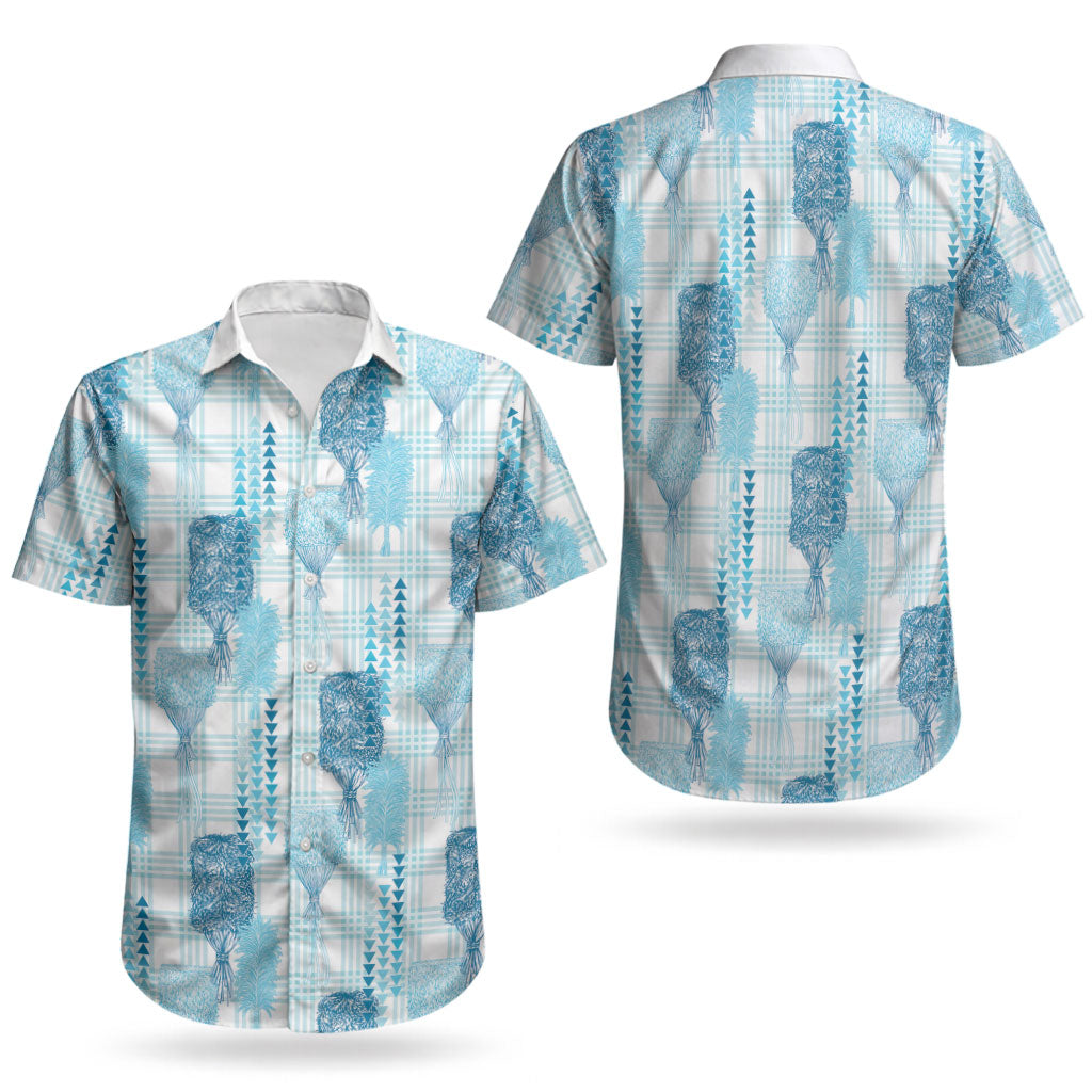 Aloha Hawaii Vintage Kahili Pa'a Lima Couples Matching Puletasi and Hawaiian Shirt Palaka Print Oceanic Turquoise