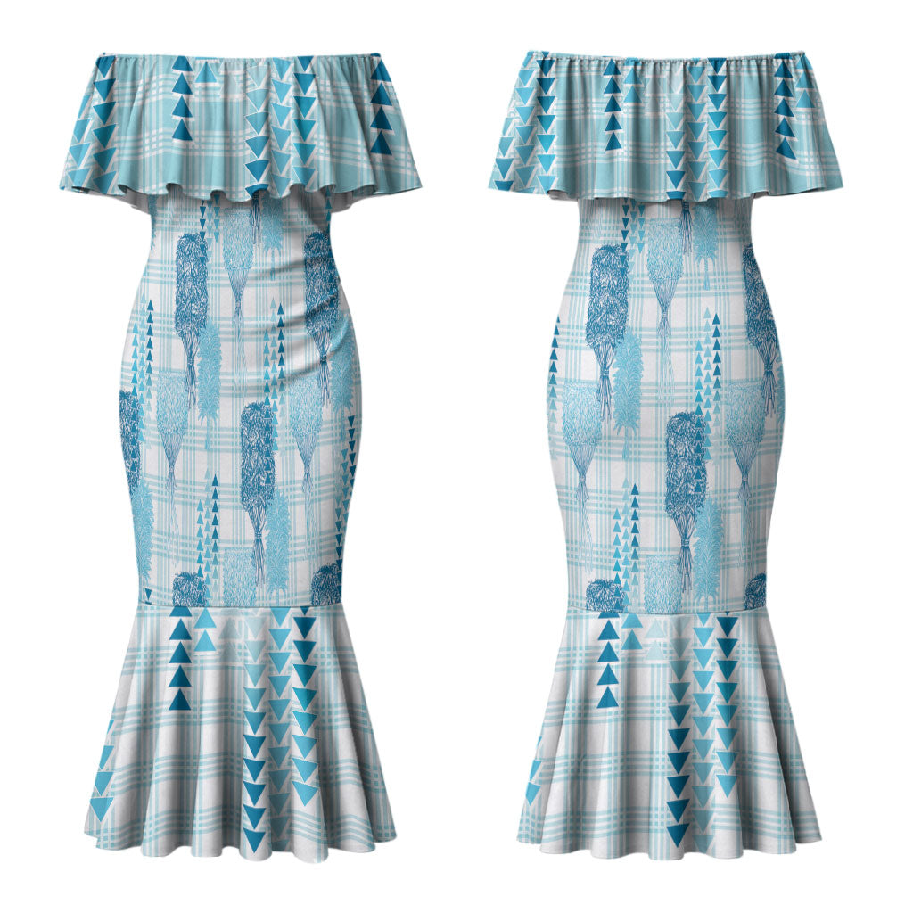 Aloha Hawaii Vintage Kahili Pa'a Lima Family Matching Mermaid Dress and Hawaiian Shirt Palaka Print Oceanic Turquoise