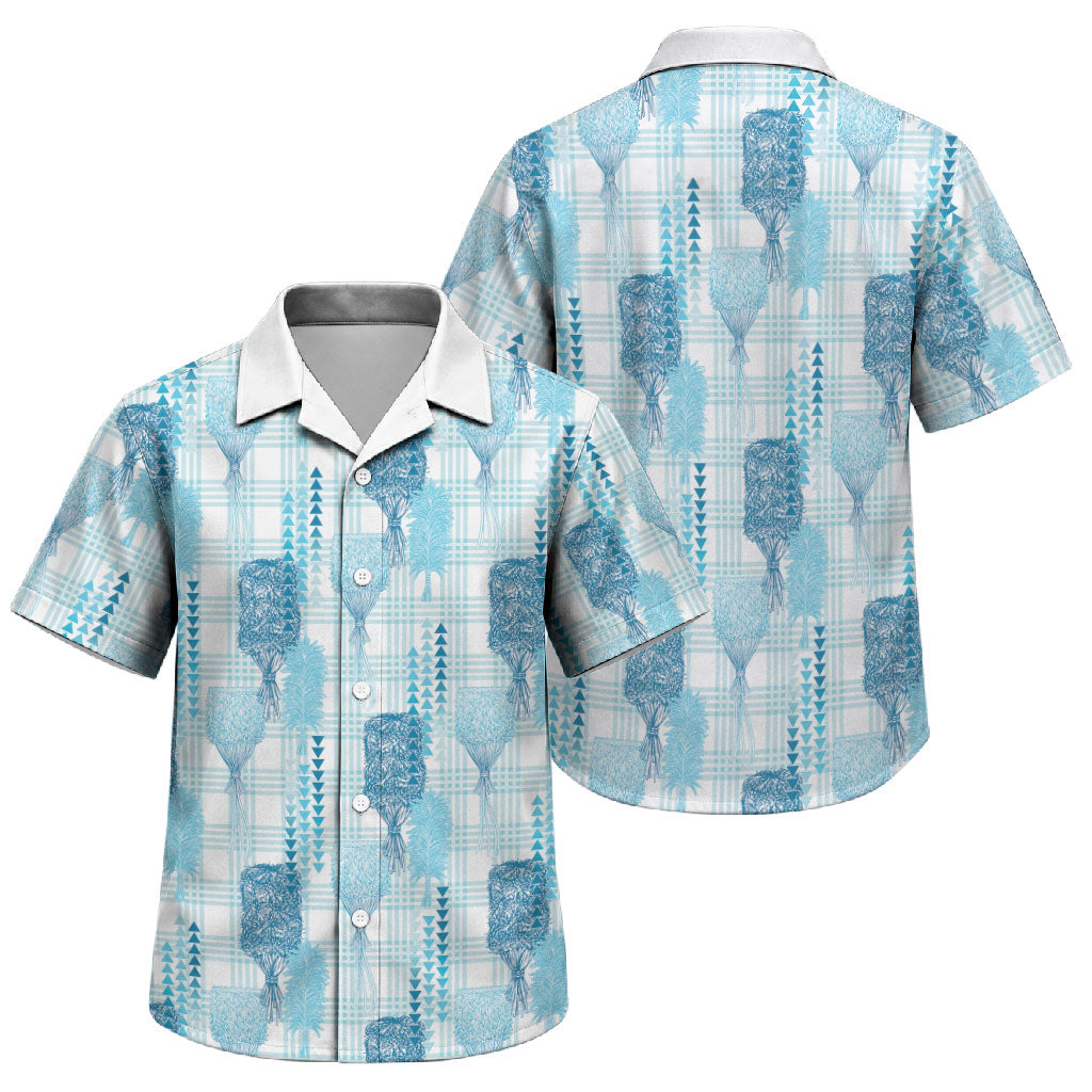 Aloha Hawaii Vintage Kahili Pa'a Lima Family Matching Puletasi and Hawaiian Shirt Palaka Print Oceanic Turquoise