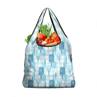 Aloha Hawaii Vintage Kahili Pa'a Lima Grocery Bag Palaka Print Oceanic Turquoise
