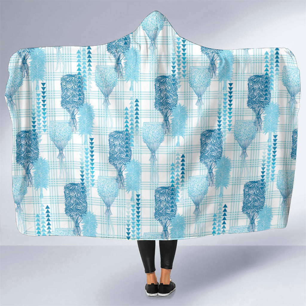 Aloha Hawaii Vintage Kahili Pa'a Lima Hooded Blanket Palaka Print Oceanic Turquoise LT7 One Size Turquoise - Polynesian Pride