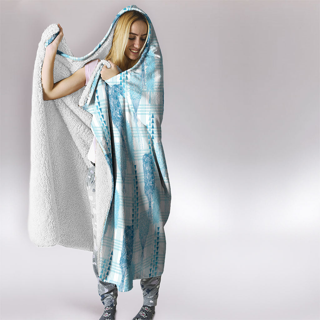 Aloha Hawaii Vintage Kahili Pa'a Lima Hooded Blanket Palaka Print Oceanic Turquoise