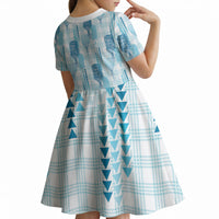 Aloha Hawaii Vintage Kahili Pa'a Lima Kid Short Sleeve Dress Palaka Print Oceanic Turquoise