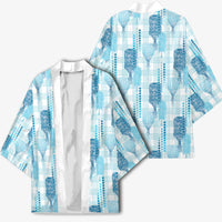 Aloha Hawaii Vintage Kahili Pa'a Lima Kimono Palaka Print Oceanic Turquoise