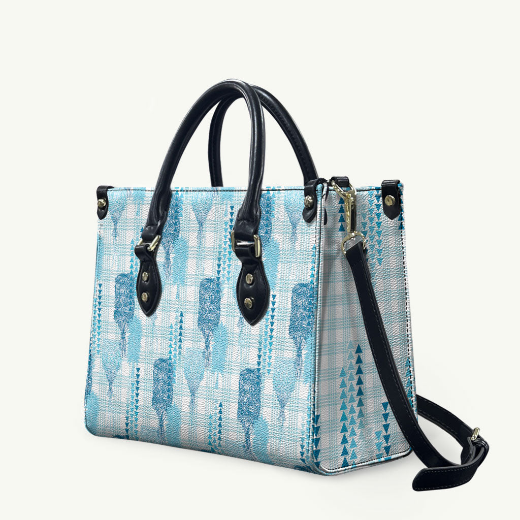 Aloha Hawaii Vintage Kahili Pa'a Lima Leather Bag Palaka Print Oceanic Turquoise LT7 Turquoise - Polynesian Pride