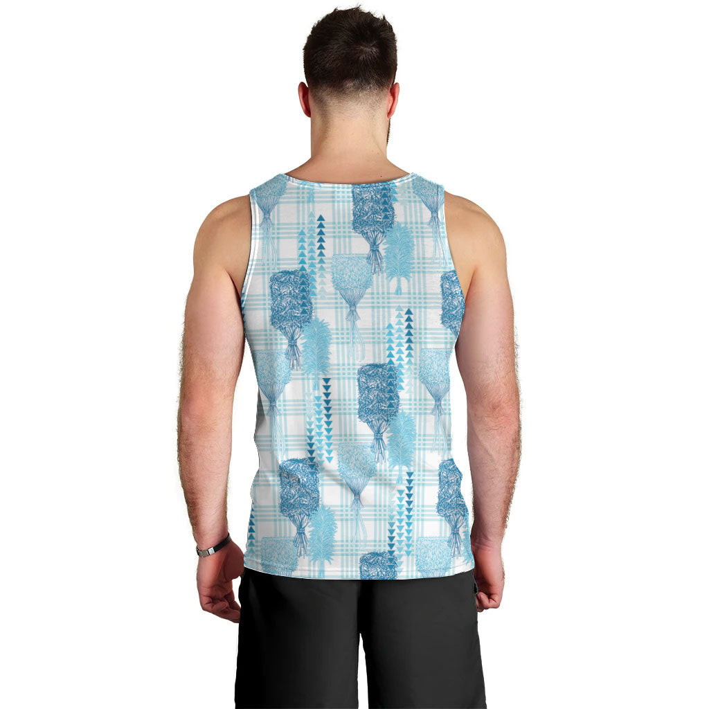 Aloha Hawaii Vintage Kahili Pa'a Lima Men Tank Top Palaka Print Oceanic Turquoise