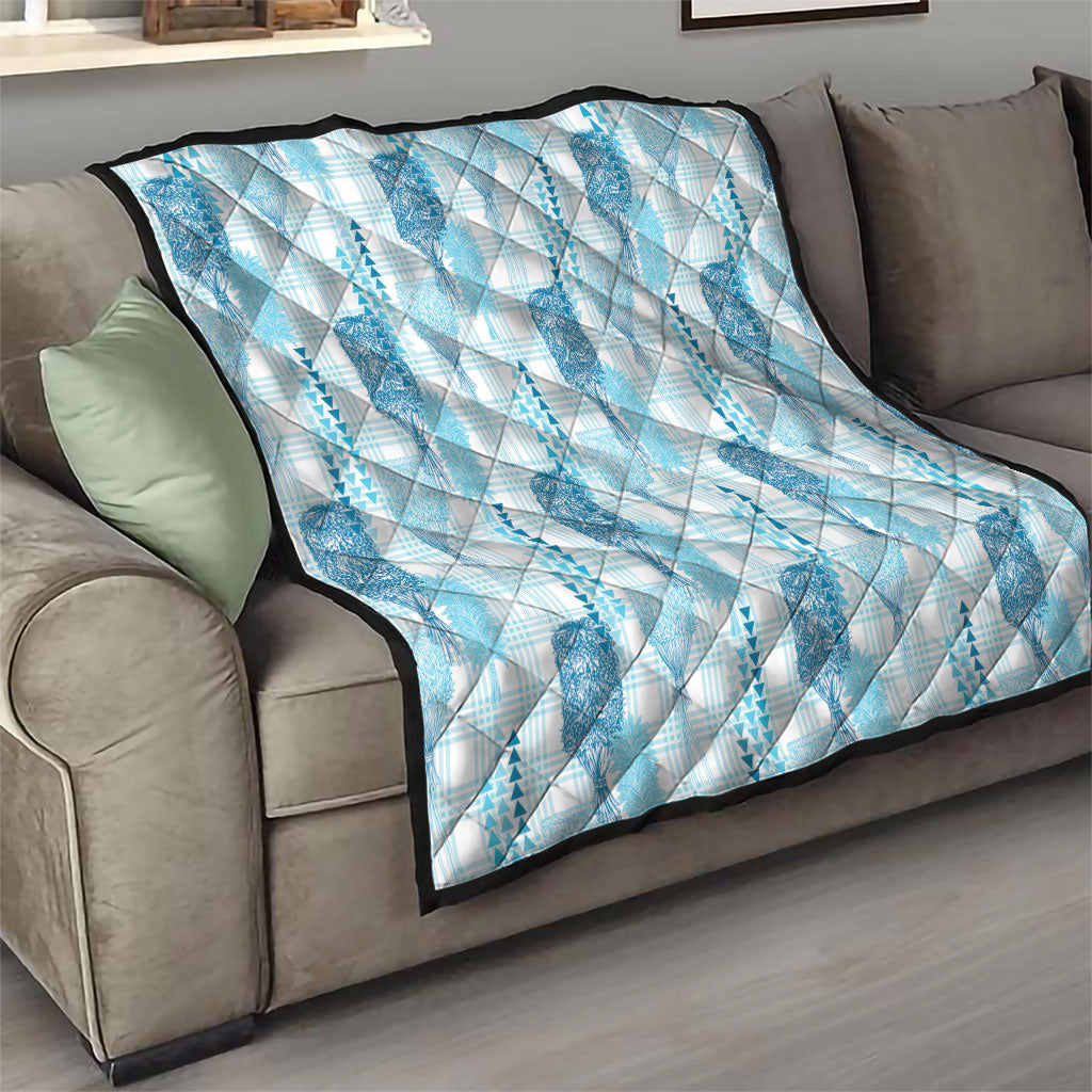 Aloha Hawaii Vintage Kahili Pa'a Lima Quilt Palaka Print Oceanic Turquoise