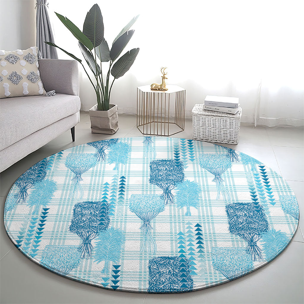 Aloha Hawaii Vintage Kahili Pa'a Lima Round Carpet Palaka Print Oceanic Turquoise