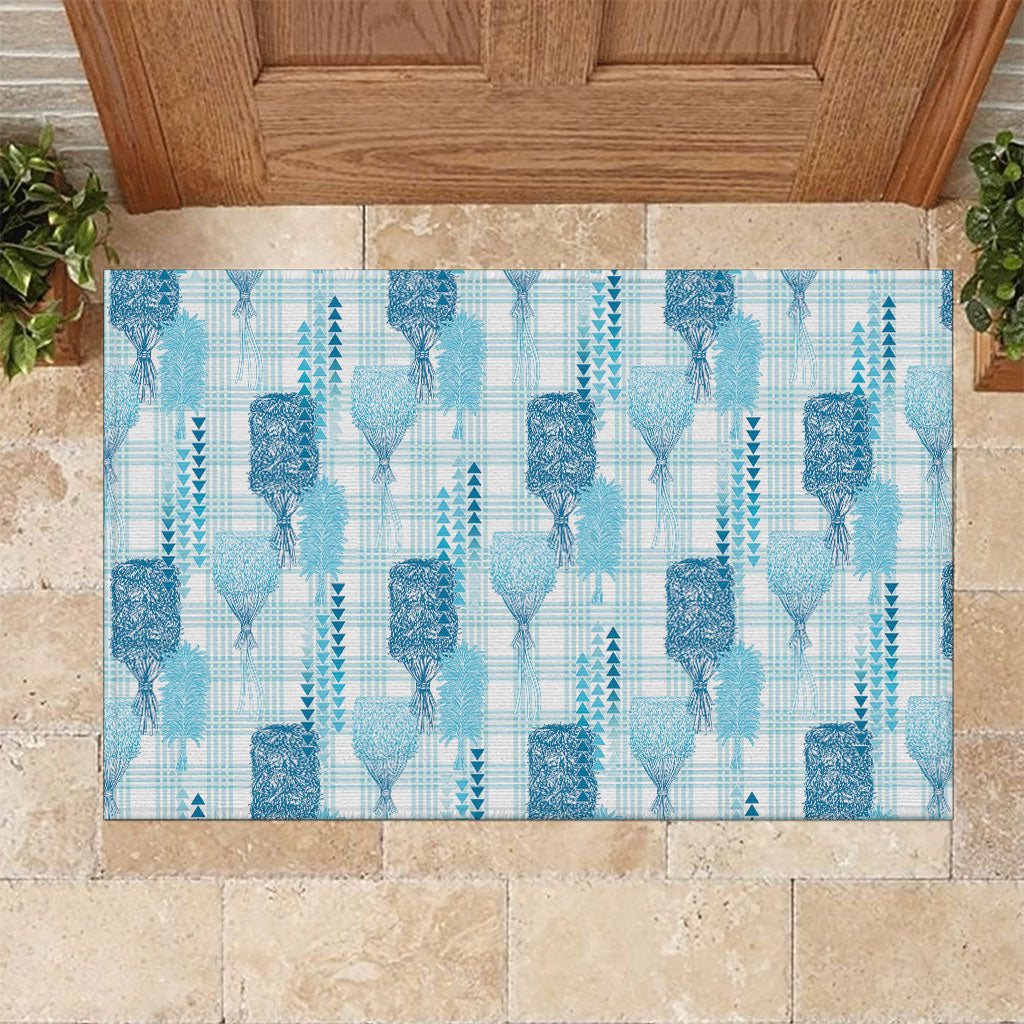 Aloha Hawaii Vintage Kahili Pa'a Lima Rubber Doormat Palaka Print Oceanic Turquoise LT7 Turquoise - Polynesian Pride