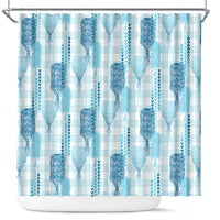 Aloha Hawaii Vintage Kahili Pa'a Lima Shower Curtain Palaka Print Oceanic Turquoise