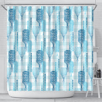 Aloha Hawaii Vintage Kahili Pa'a Lima Shower Curtain Palaka Print Oceanic Turquoise