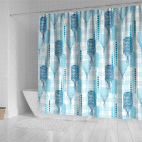 Aloha Hawaii Vintage Kahili Pa'a Lima Shower Curtain Palaka Print Oceanic Turquoise