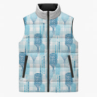 Aloha Hawaii Vintage Kahili Pa'a Lima Sleeveless Puffer Jacket Palaka Print Oceanic Turquoise