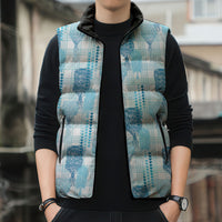 Aloha Hawaii Vintage Kahili Pa'a Lima Sleeveless Puffer Jacket Palaka Print Oceanic Turquoise