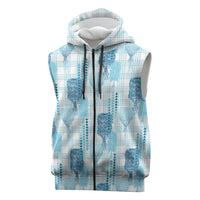 Aloha Hawaii Vintage Kahili Pa'a Lima Sleeveless Zip Hoodie Palaka Print Oceanic Turquoise