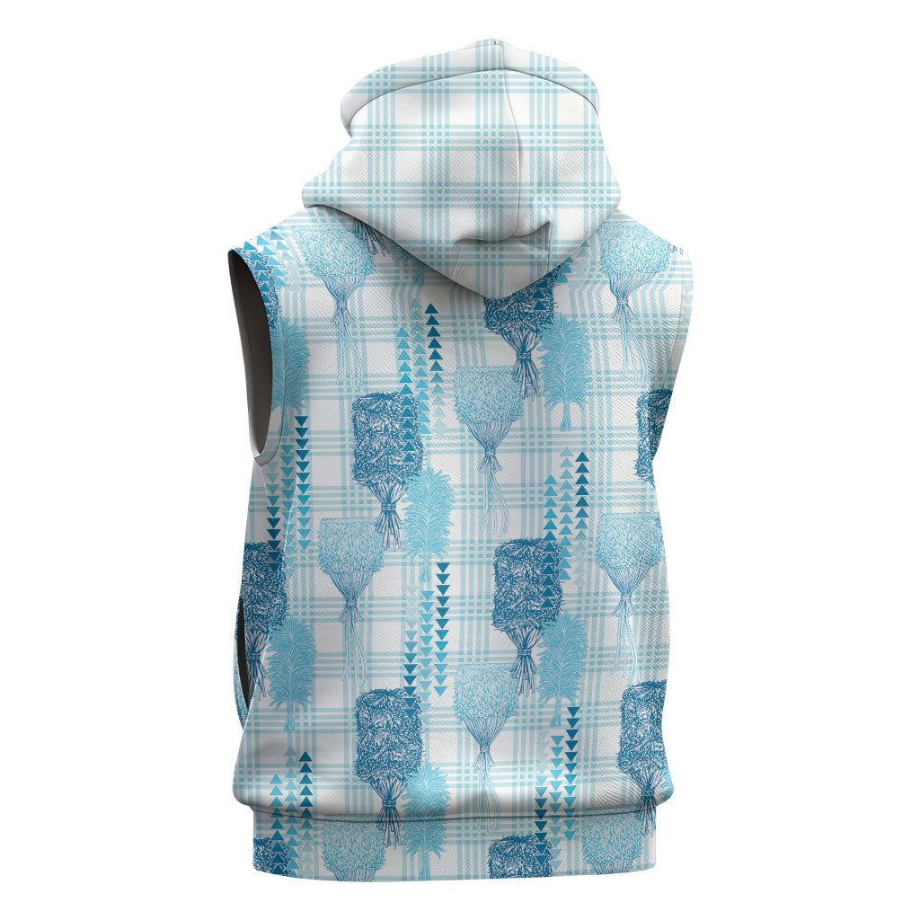 Aloha Hawaii Vintage Kahili Pa'a Lima Sleeveless Zip Hoodie Palaka Print Oceanic Turquoise