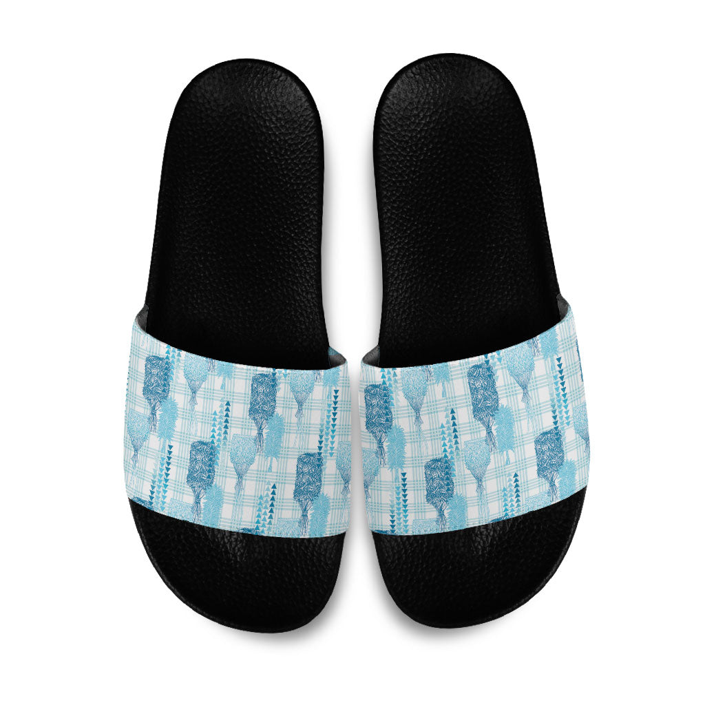 Aloha Hawaii Vintage Kahili Pa'a Lima Slide Sandals Palaka Print Oceanic Turquoise LT7 Turquoise - Polynesian Pride