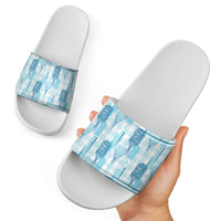 Aloha Hawaii Vintage Kahili Pa'a Lima Slide Sandals Palaka Print Oceanic Turquoise