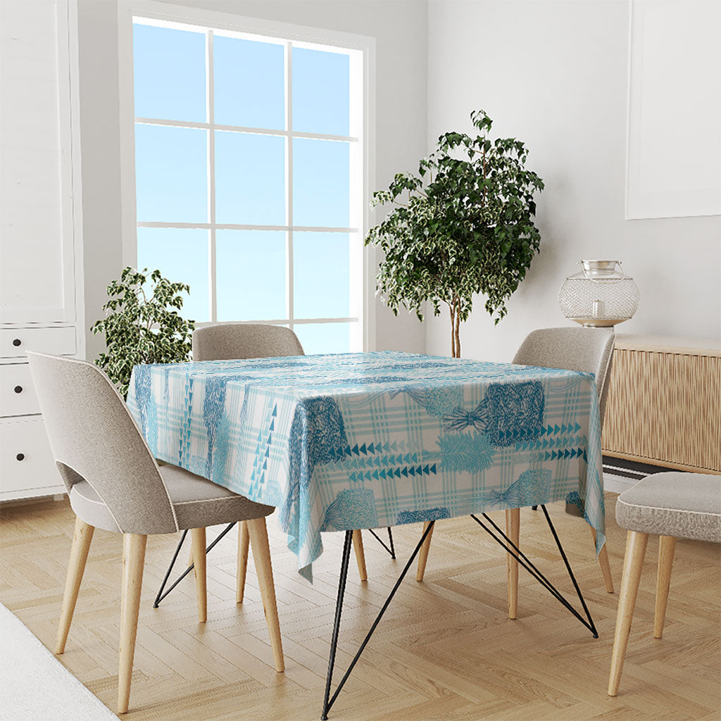 Aloha Hawaii Vintage Kahili Pa'a Lima Tablecloth Palaka Print Oceanic Turquoise