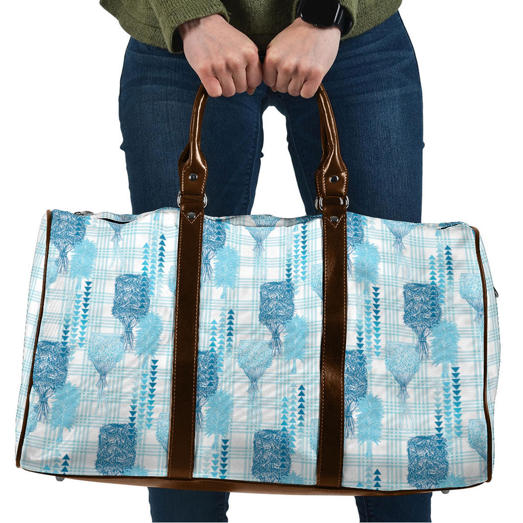 Aloha Hawaii Vintage Kahili Pa'a Lima Travel Bag Palaka Print Oceanic Turquoise