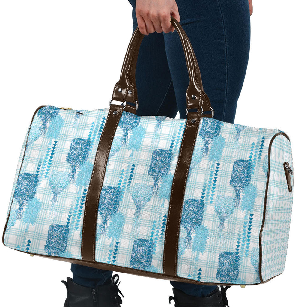 Aloha Hawaii Vintage Kahili Pa'a Lima Travel Bag Palaka Print Oceanic Turquoise