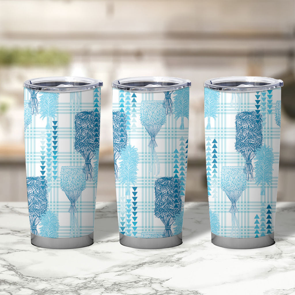 Aloha Hawaii Vintage Kahili Pa'a Lima Tumbler Cup Palaka Print Oceanic Turquoise