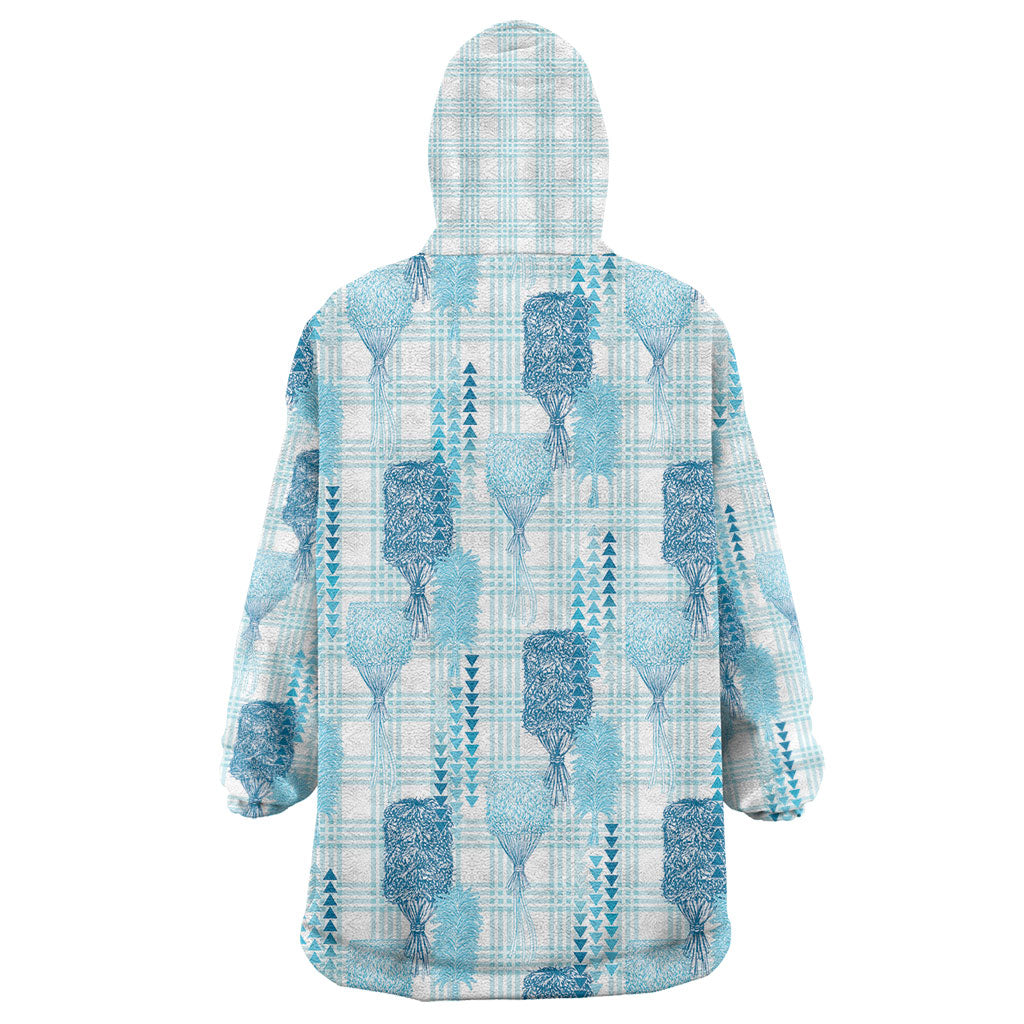 Aloha Hawaii Vintage Kahili Pa'a Lima Wearable Blanket Hoodie Palaka Print Oceanic Turquoise