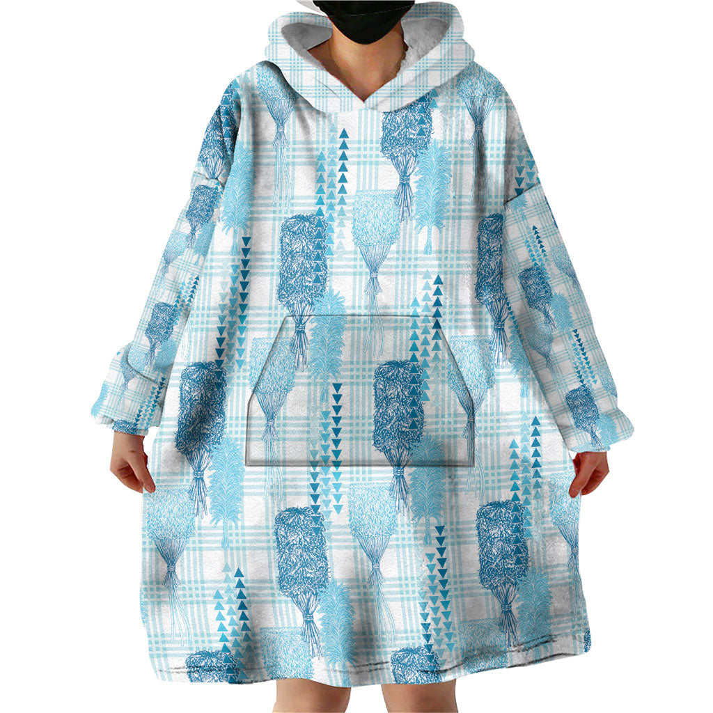 Aloha Hawaii Vintage Kahili Pa'a Lima Wearable Blanket Hoodie Palaka Print Oceanic Turquoise
