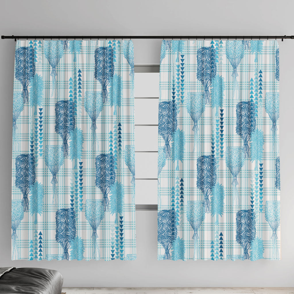 Aloha Hawaii Vintage Kahili Pa'a Lima Window Curtain Palaka Print Oceanic Turquoise LT7 With Hooks Turquoise - Polynesian Pride