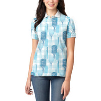 Aloha Hawaii Vintage Kahili Pa'a Lima Women Polo Shirt Palaka Print Oceanic Turquoise