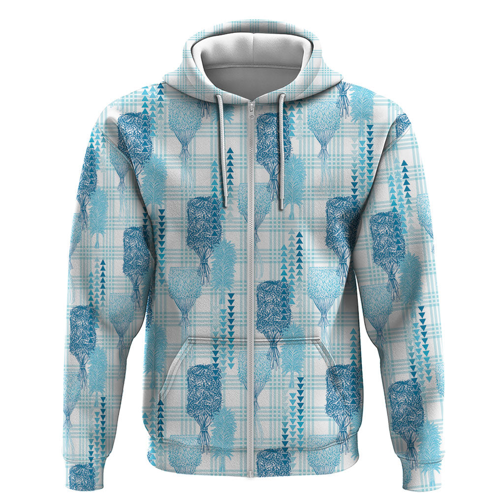 Aloha Hawaii Vintage Kahili Pa'a Lima Zip Hoodie Palaka Print Oceanic Turquoise LT7 Zip Hoodie Turquoise - Polynesian Pride