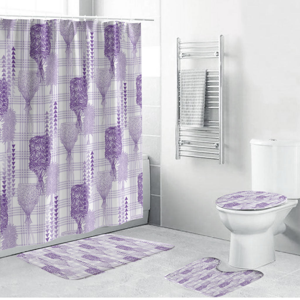 Aloha Hawaii Vintage Kahili Pa'a Lima Bathroom Set Palaka Print Pastel Lavender LT7 Bathroom Set (4 pcs) Lavender - Polynesian Pride