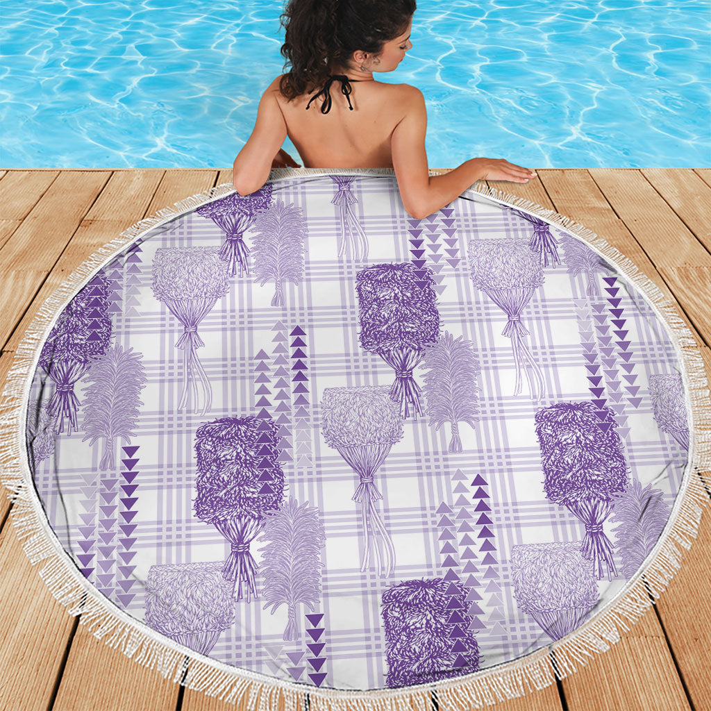 Aloha Hawaii Vintage Kahili Pa'a Lima Beach Blanket Palaka Print Pastel Lavender