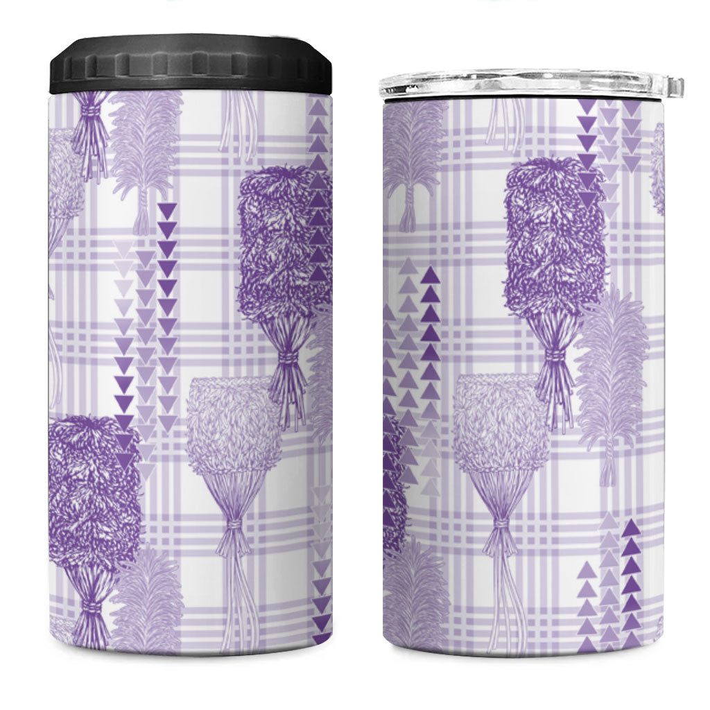 Aloha Hawaii Vintage Kahili Pa'a Lima 4 in 1 Can Cooler Tumbler Palaka Print Pastel Lavender