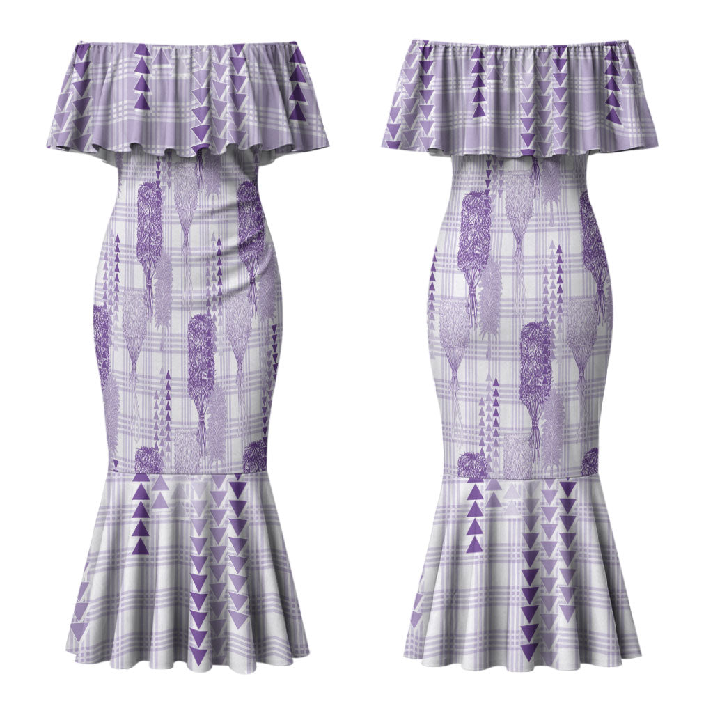 Aloha Hawaii Vintage Kahili Pa'a Lima Couples Matching Mermaid Dress and Long Sleeve Button Shirt Palaka Print Pastel Lavender