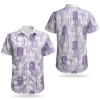 Aloha Hawaii Vintage Kahili Pa'a Lima Couples Matching Off Shoulder Maxi Dress and Hawaiian Shirt Palaka Print Pastel Lavender