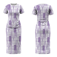 Aloha Hawaii Vintage Kahili Pa'a Lima Couples Matching Short Sleeve Bodycon Dress and Hawaiian Shirt Palaka Print Pastel Lavender