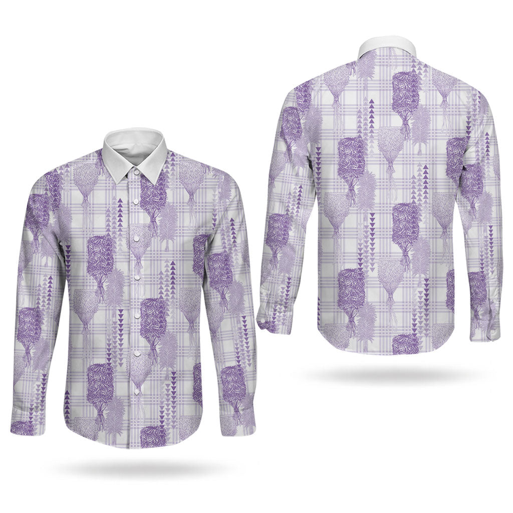 Aloha Hawaii Vintage Kahili Pa'a Lima Couples Matching Short Sleeve Bodycon Dress and Long Sleeve Button Shirt Palaka Print Pastel Lavender