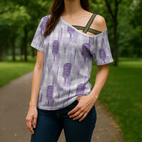 Aloha Hawaii Vintage Kahili Pa'a Lima Cross Shoulder Shirt Palaka Print Pastel Lavender