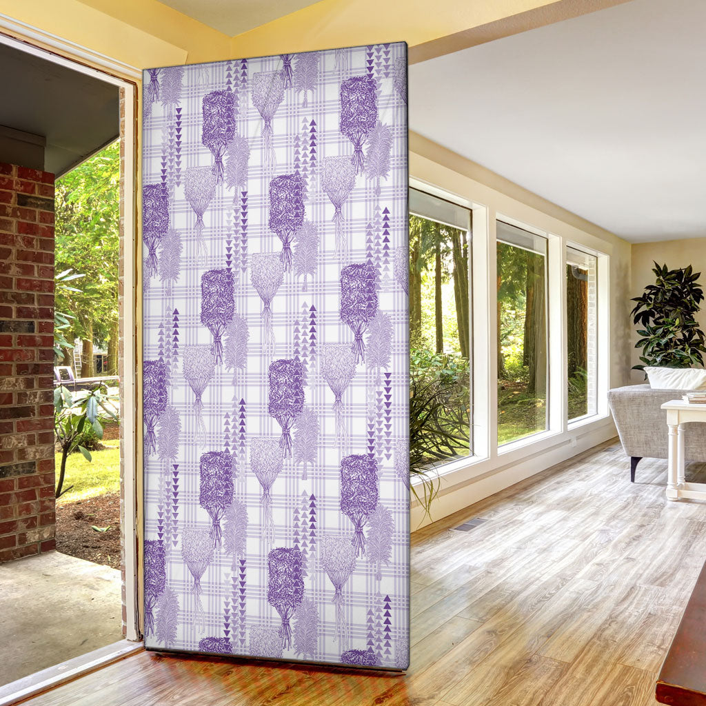 Aloha Hawaii Vintage Kahili Pa'a Lima Door Cover Palaka Print Pastel Lavender